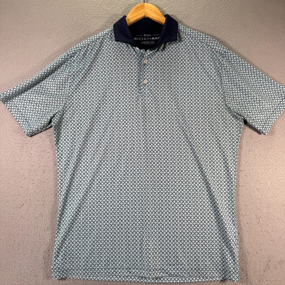 Mizzen+Main Phil Mickelson Polo Shirt Men Medium Blue Trim Diamond Golf Classic